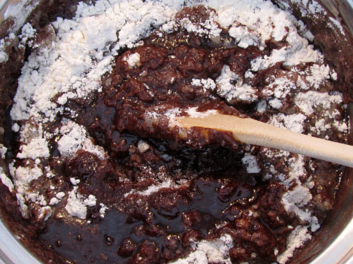 mixing chocolate cake mixing chocolate cake