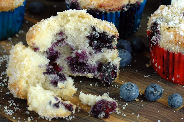 blueberry muffins with lemon sugar crust